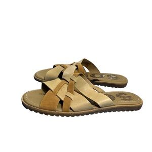 Sorel Womens 6 Ella Slide Sandals Shoes Tan Leather Cross Straps Comfort Flats